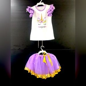 Toddler Girls Unicorn Floral 2 PCS Top Skirt Tutu Tulle Casual Outfit Set Dance
